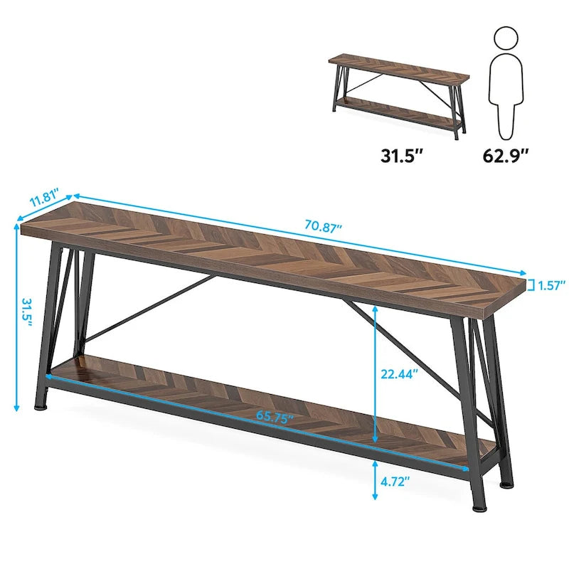 Console de canapé industrielle en bois pour entrée ou couloir