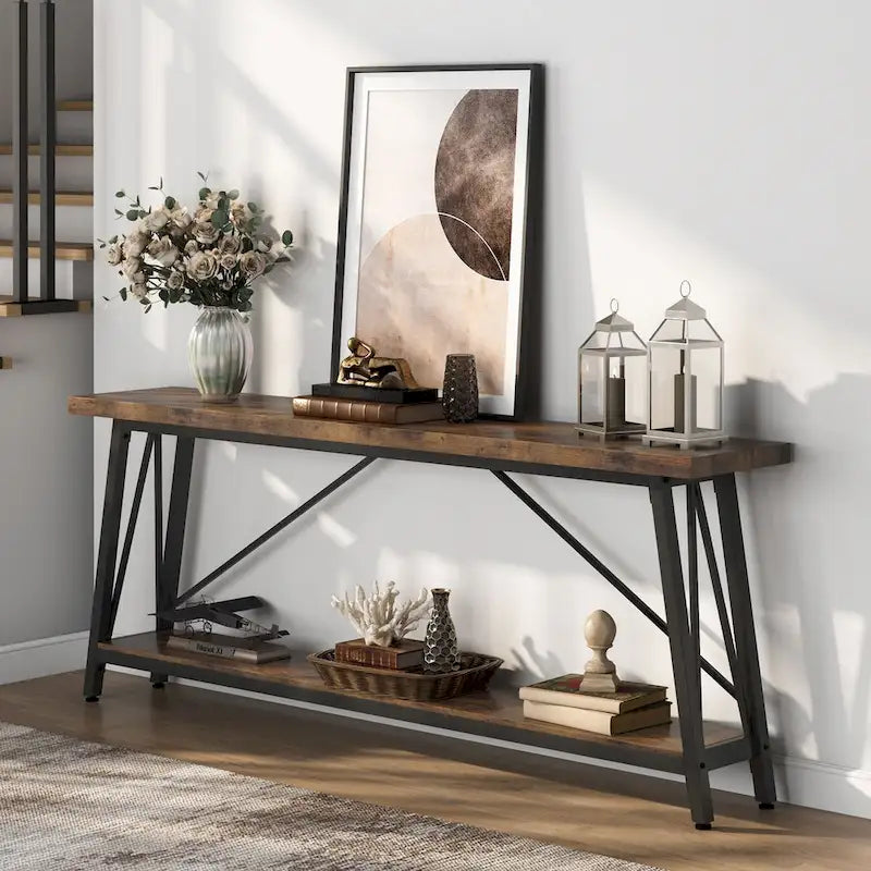 Console de canapé industrielle en bois pour entrée ou couloir