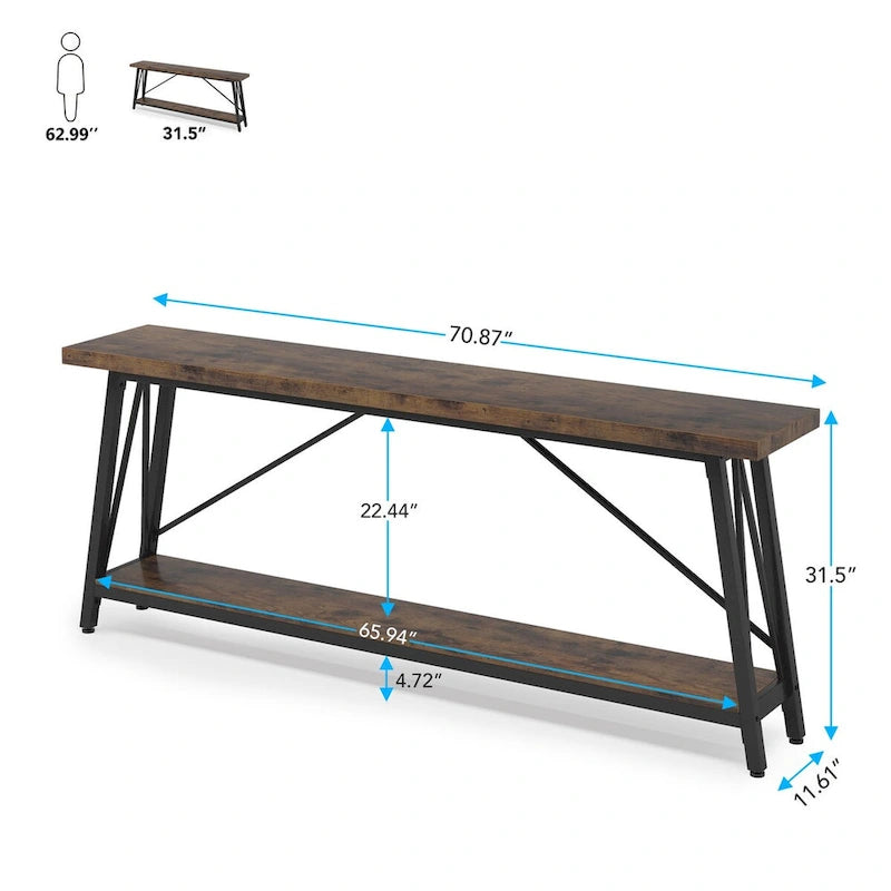 Console de canapé industrielle en bois pour entrée ou couloir