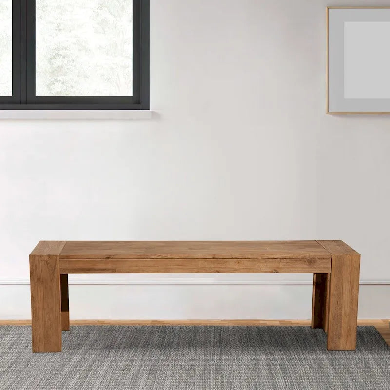 Banc en bois d'acacia massif avec pieds en équerre, marron - 18 H x 58 L x 16 P pouces
