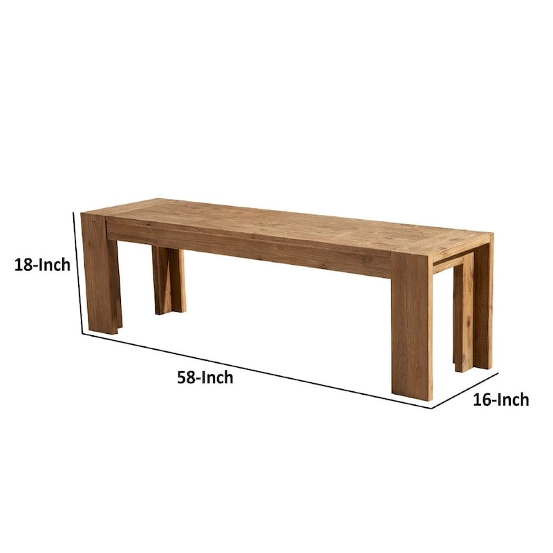 Banc en bois d'acacia massif avec pieds en équerre, marron - 18 H x 58 L x 16 P pouces