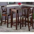 Table à rabats 3 pièces avec tabourets de comptoir à dossier en V, Noyer