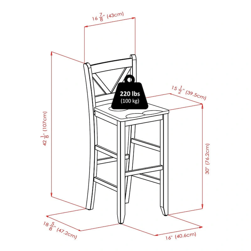 Table haute 3 pièces avec tabourets de bar à dossier en V, noyer