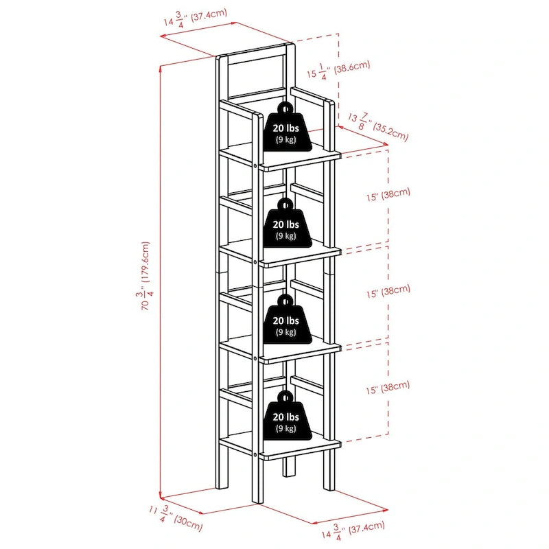 Étagère à boulanger Aiden, étroite, café - 14,72 x 13,86 x 70,71 pouces