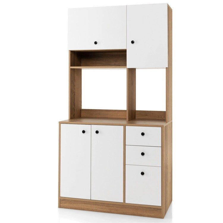 Garde-manger de cuisine de 180 cm avec 3 armoires de rangement et 3 tiroirs profonds