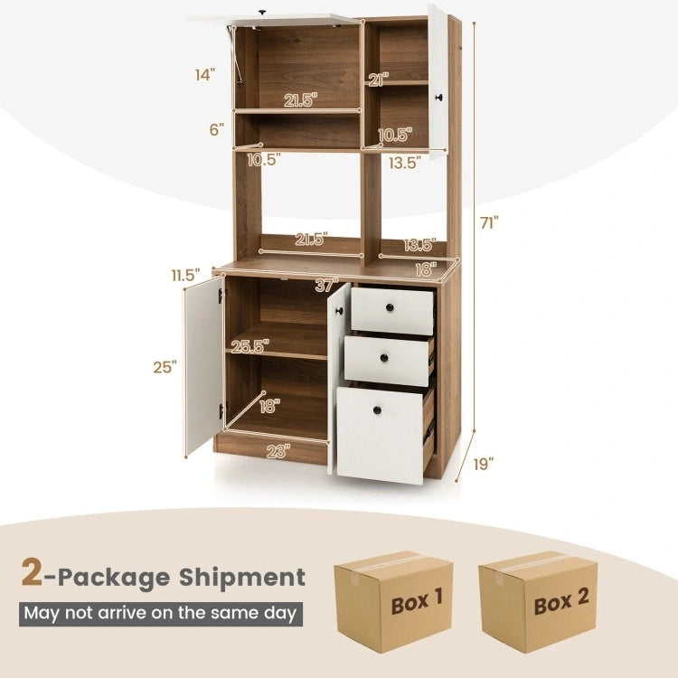 Garde-manger de cuisine de 180 cm avec 3 armoires de rangement et 3 tiroirs profonds