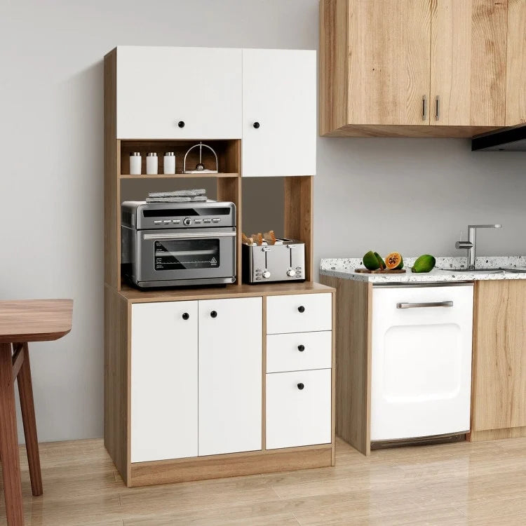Garde-manger de cuisine de 180 cm avec 3 armoires de rangement et 3 tiroirs profonds