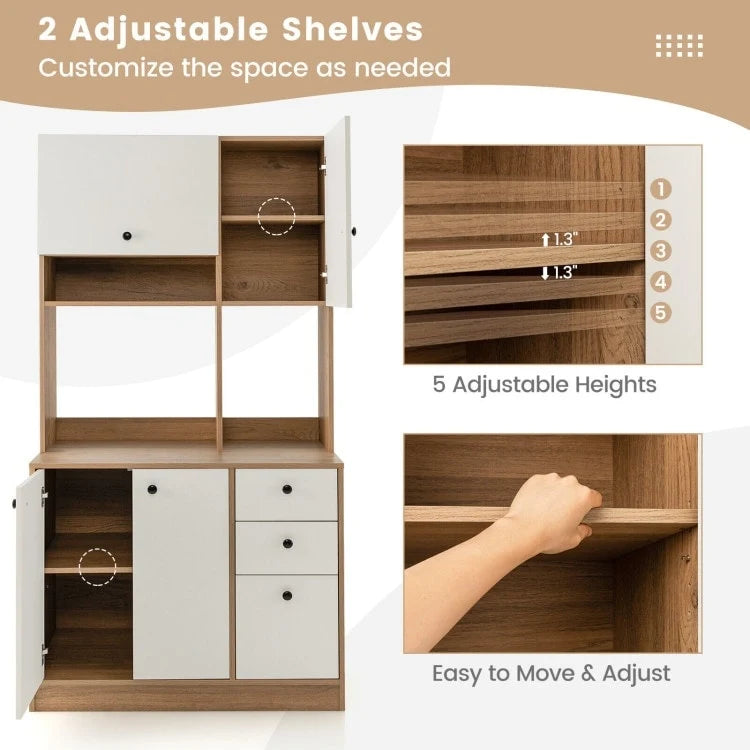 Garde-manger de cuisine de 180 cm avec 3 armoires de rangement et 3 tiroirs profonds
