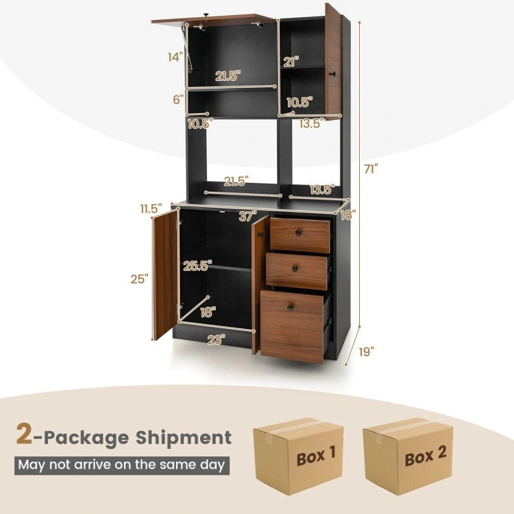 Garde-manger de cuisine de 180 cm avec 3 armoires de rangement et 3 tiroirs profonds
