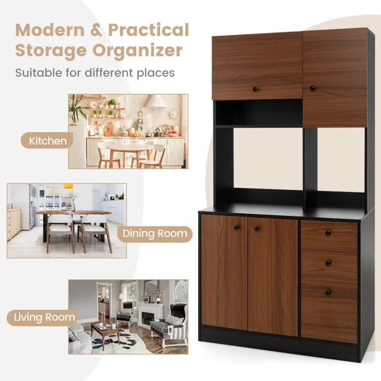 Garde-manger de cuisine de 180 cm avec 3 armoires de rangement et 3 tiroirs profonds