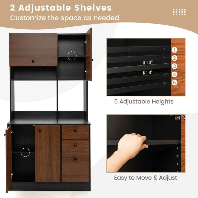 Garde-manger de cuisine de 180 cm avec 3 armoires de rangement et 3 tiroirs profonds
