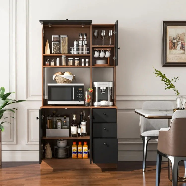 Garde-manger de cuisine de 180 cm avec 3 armoires de rangement et 3 tiroirs profonds