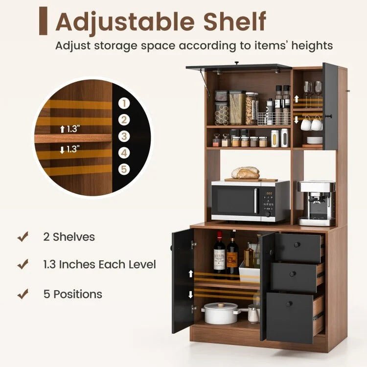 Garde-manger de cuisine de 180 cm avec 3 armoires de rangement et 3 tiroirs profonds