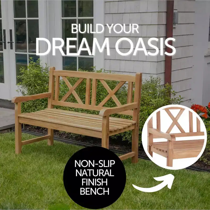 Banc d'extérieur, de patio et de jardin naturel 2 personnes Nordic Teak 47 - Beige