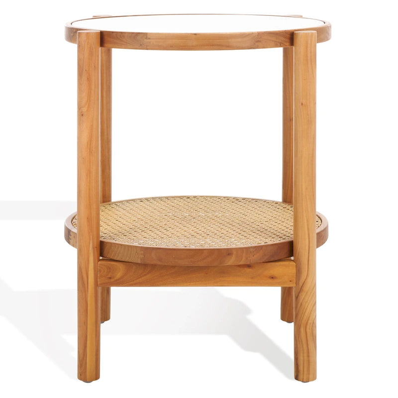 Table d'appoint Alberdine en rotin et verre SAFAVIEH Couture - 23 po larg. x 23 po prof. x 24 po haut. - 23 larg. x 23 prof. x 24 haut.