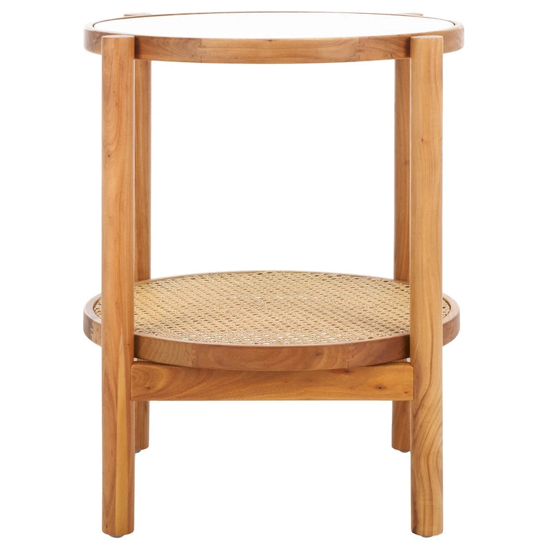 Table d'appoint Alberdine en rotin et verre SAFAVIEH Couture - 23 po larg. x 23 po prof. x 24 po haut. - 23 larg. x 23 prof. x 24 haut.