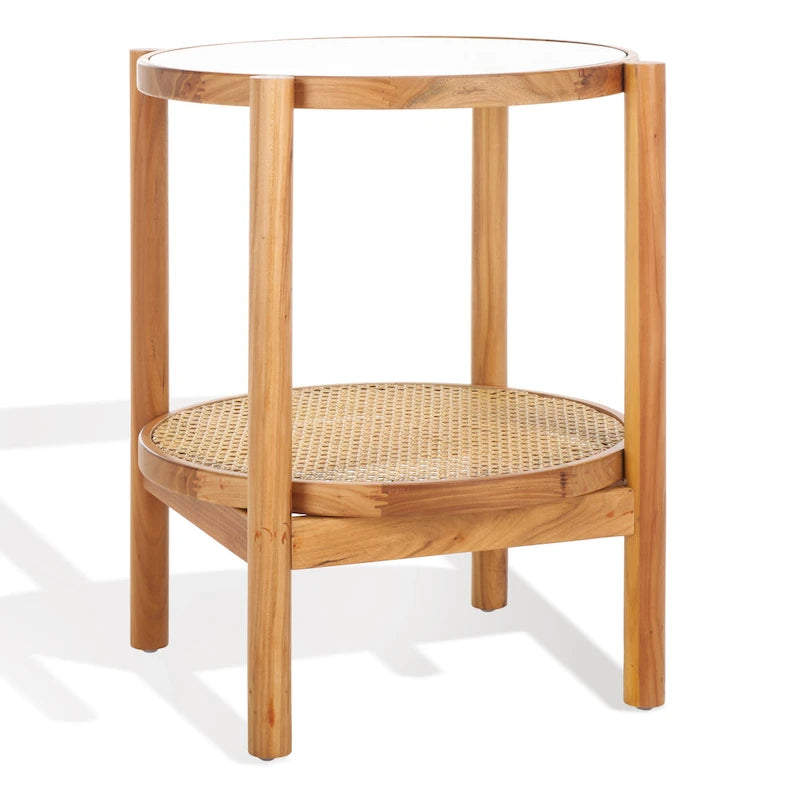 Table d'appoint Alberdine en rotin et verre SAFAVIEH Couture - 23 po larg. x 23 po prof. x 24 po haut. - 23 larg. x 23 prof. x 24 haut.