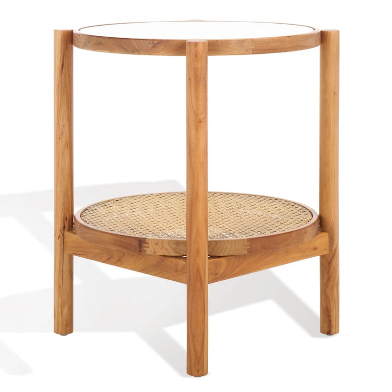 Table d'appoint Alberdine en rotin et verre SAFAVIEH Couture - 23 po larg. x 23 po prof. x 24 po haut. - 23 larg. x 23 prof. x 24 haut.