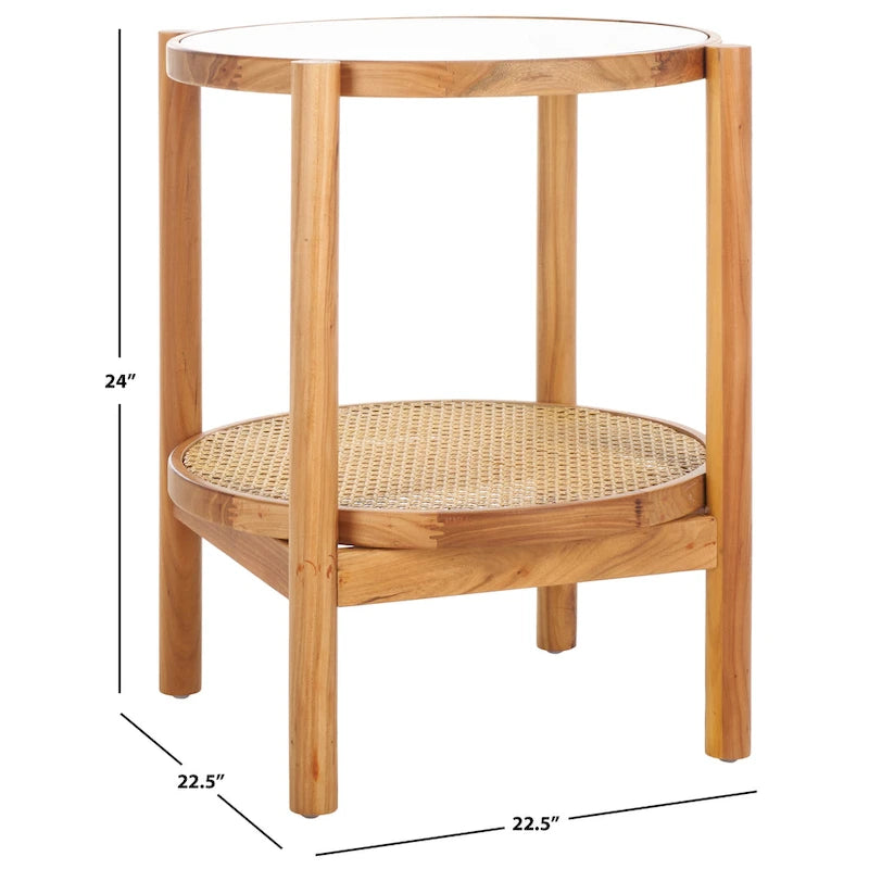 Table d'appoint Alberdine en rotin et verre SAFAVIEH Couture - 23 po larg. x 23 po prof. x 24 po haut. - 23 larg. x 23 prof. x 24 haut.