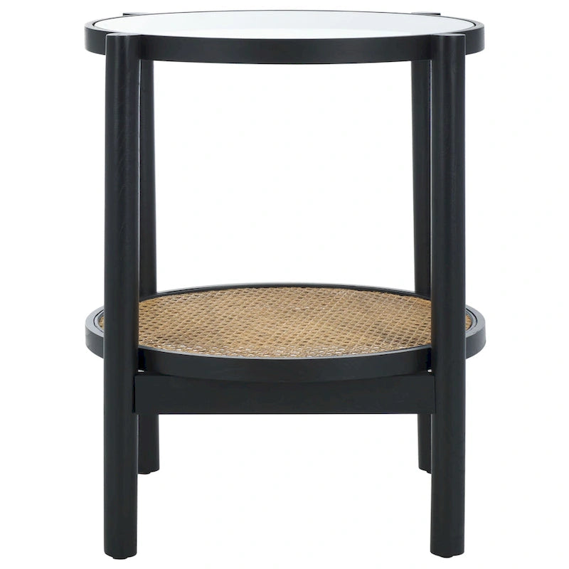 Table d'appoint Alberdine en rotin et verre SAFAVIEH Couture - 23 po larg. x 23 po prof. x 24 po haut. - 23 larg. x 23 prof. x 24 haut.