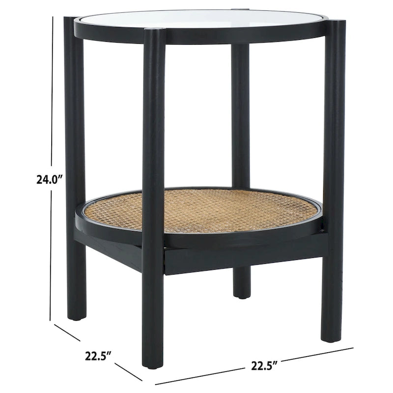 Table d'appoint Alberdine en rotin et verre SAFAVIEH Couture - 23 po larg. x 23 po prof. x 24 po haut. - 23 larg. x 23 prof. x 24 haut.