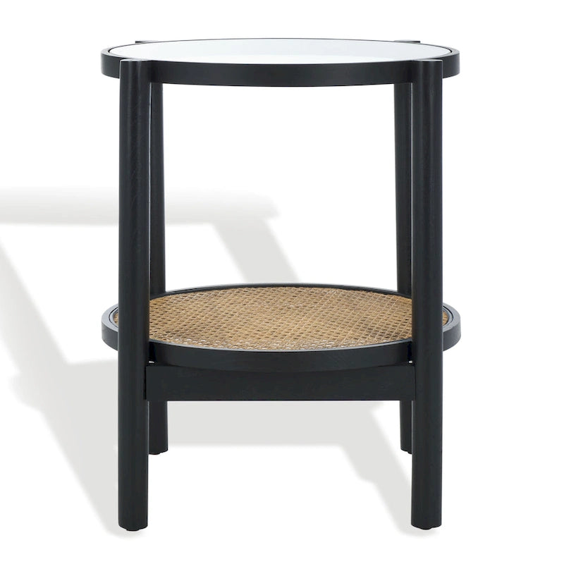 Table d'appoint Alberdine en rotin et verre SAFAVIEH Couture - 23 po larg. x 23 po prof. x 24 po haut. - 23 larg. x 23 prof. x 24 haut.