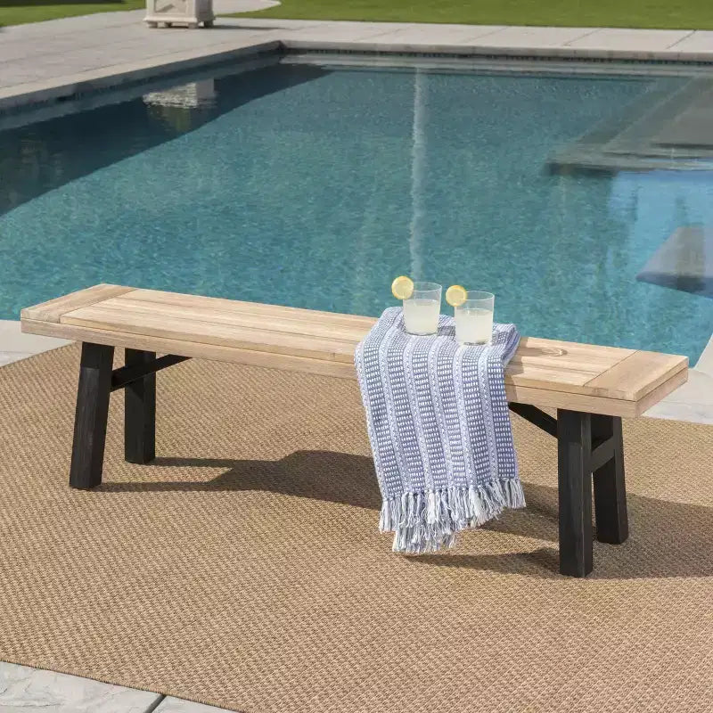 Banc de salle à manger d'extérieur en bois d'acacia GDFStudio Betteravia, gris brossé/acajou brossé