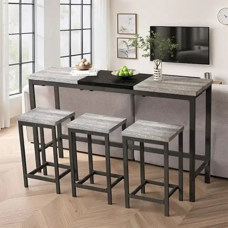Ensemble de pub 4 pièces avec tabourets suspendus pratiques