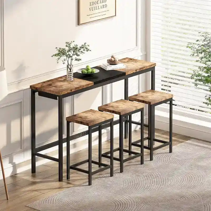 Ensemble de pub 4 pièces avec tabourets suspendus pratiques