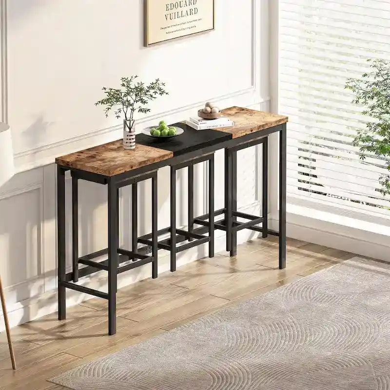 Ensemble de pub 4 pièces avec tabourets suspendus pratiques