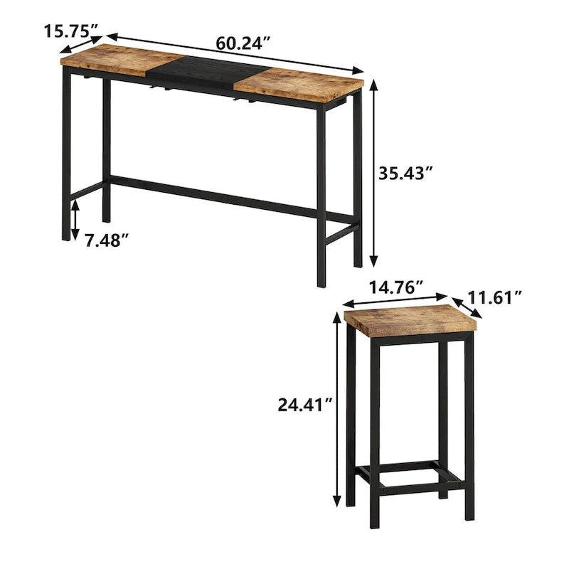 Ensemble de pub 4 pièces avec tabourets suspendus pratiques