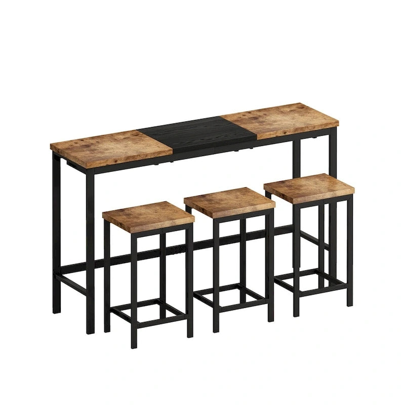 Ensemble de pub 4 pièces avec tabourets suspendus pratiques