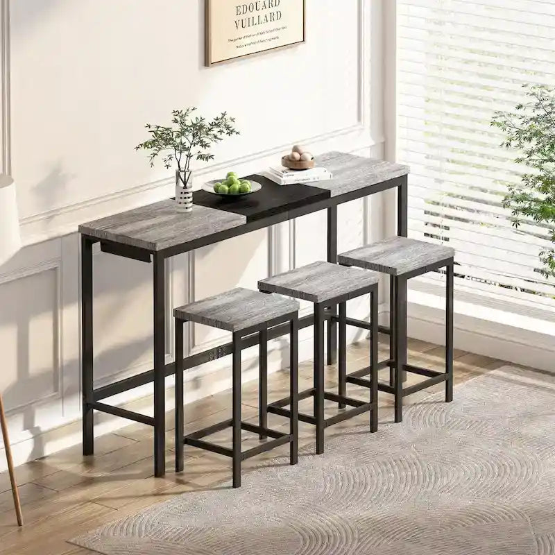 Ensemble de pub 4 pièces avec tabourets suspendus pratiques