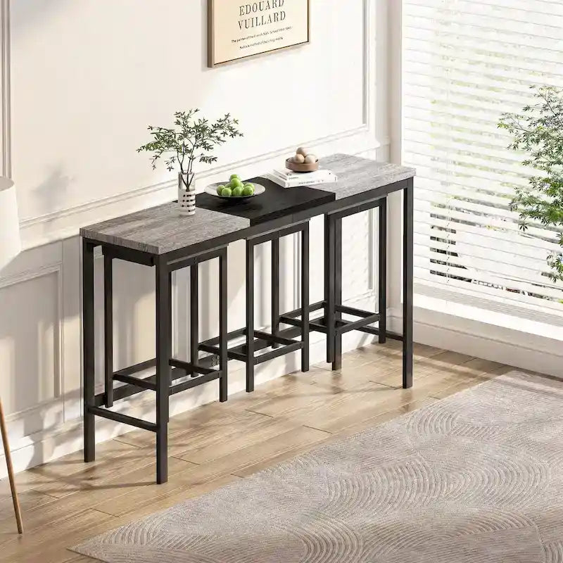 Ensemble de pub 4 pièces avec tabourets suspendus pratiques