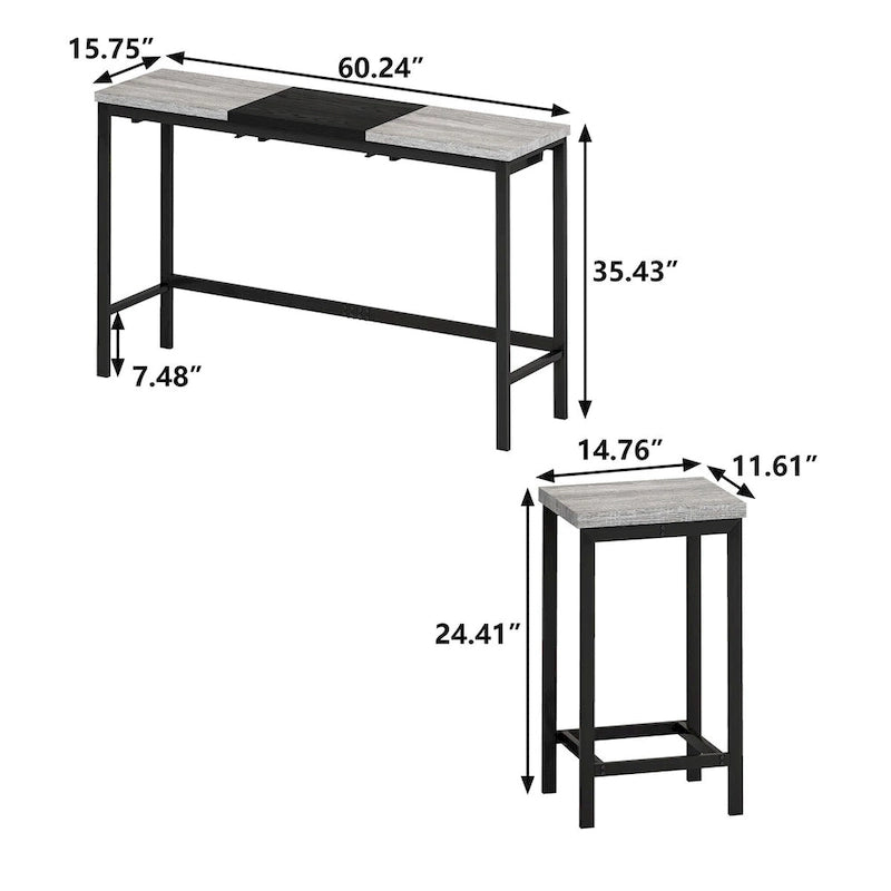 Ensemble de pub 4 pièces avec tabourets suspendus pratiques