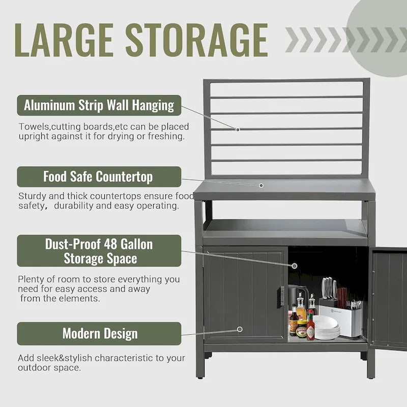 Meuble de rangement de cuisine d'extérieur en aluminium avec suspension murale, armoire de rangement pour barbecue autoportante