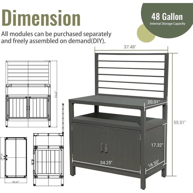 Meuble de rangement de cuisine d'extérieur en aluminium avec suspension murale, armoire de rangement pour barbecue autoportante