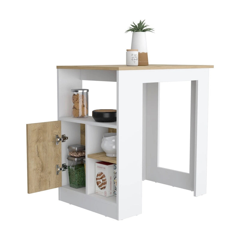 Îlot de cuisine avec meuble 1 porte système « Push to open » et étagères latérales