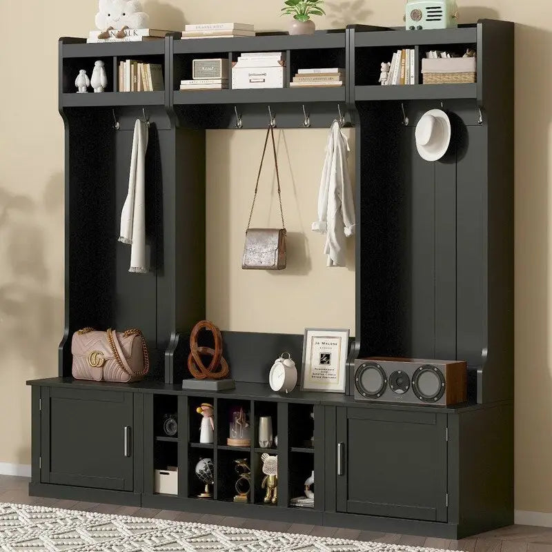 Meuble d'entrée 4 en 1 multifonctionnel avec porte-manteau et casiers à chaussures