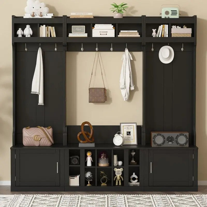 Meuble d'entrée 4 en 1 multifonctionnel avec porte-manteau et casiers à chaussures