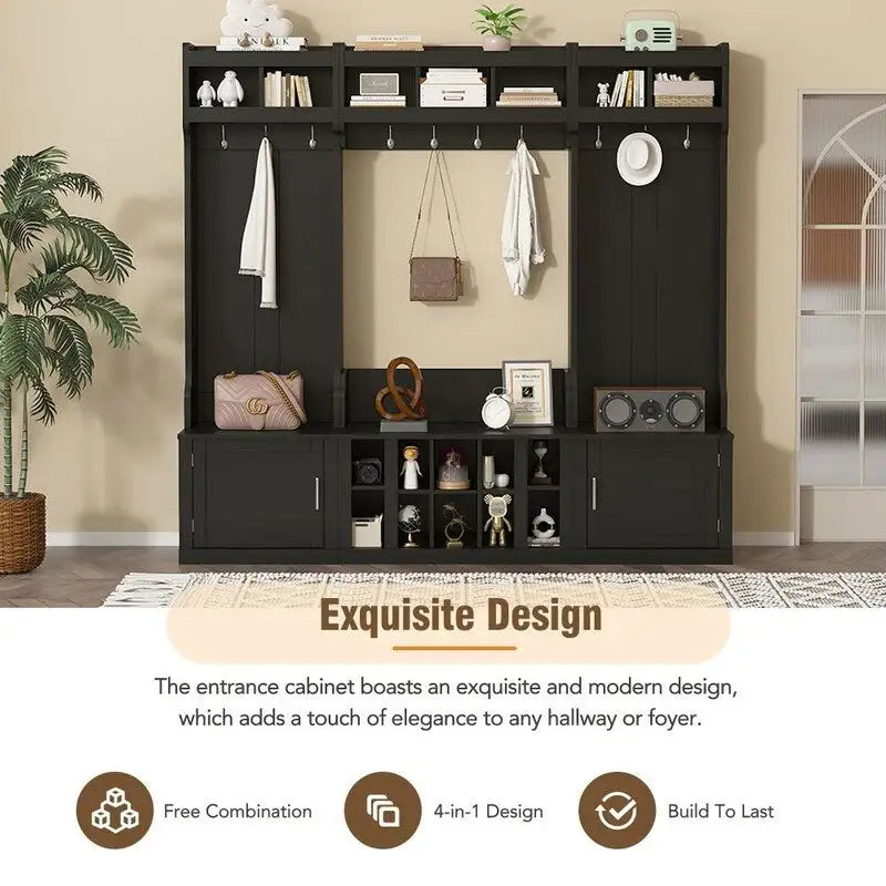 Meuble d'entrée 4 en 1 multifonctionnel avec porte-manteau et casiers à chaussures