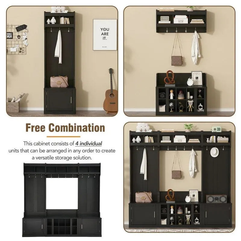 Meuble d'entrée 4 en 1 multifonctionnel avec porte-manteau et casiers à chaussures