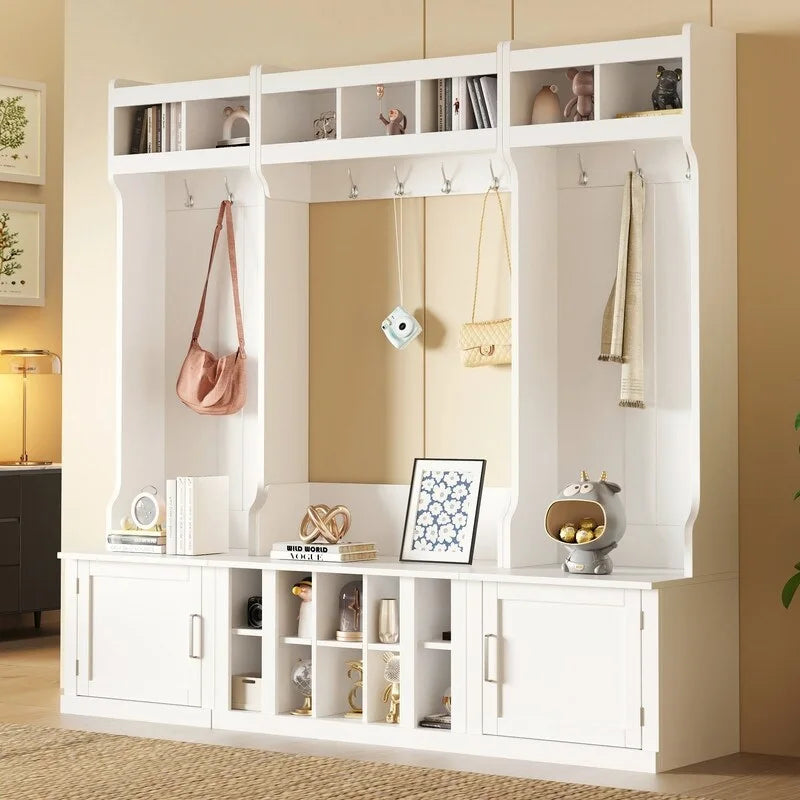 Meuble d'entrée 4 en 1 multifonctionnel avec porte-manteau et casiers à chaussures