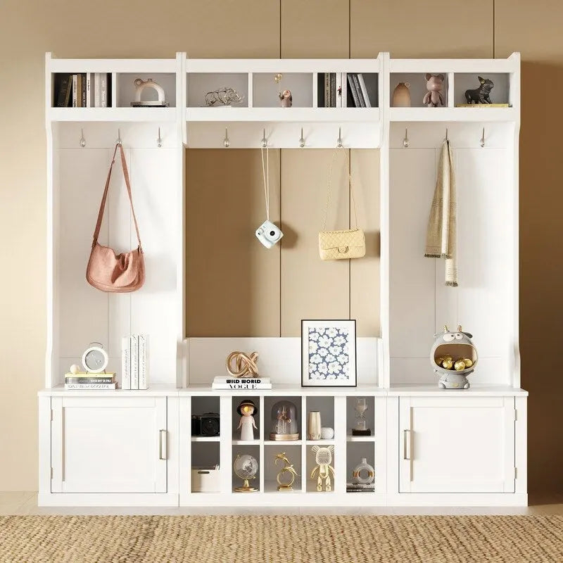 Meuble d'entrée 4 en 1 multifonctionnel avec porte-manteau et casiers à chaussures