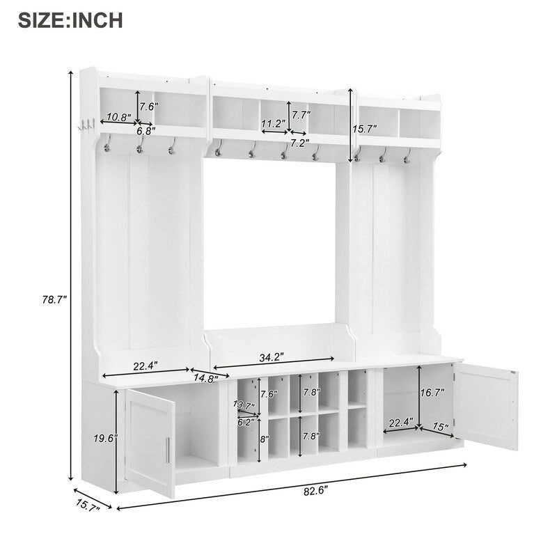 Meuble d'entrée 4 en 1 multifonctionnel avec porte-manteau et casiers à chaussures