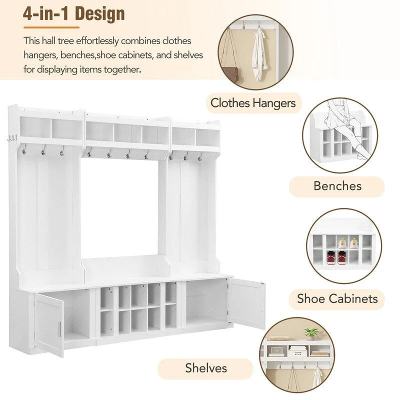Meuble d'entrée 4 en 1 multifonctionnel avec porte-manteau et casiers à chaussures