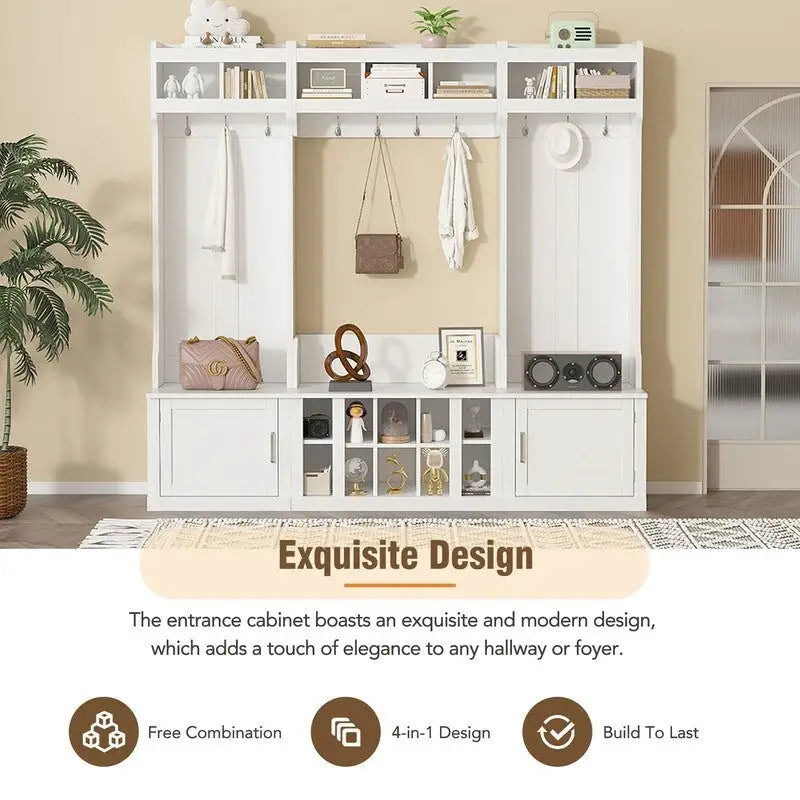 Meuble d'entrée 4 en 1 multifonctionnel avec porte-manteau et casiers à chaussures