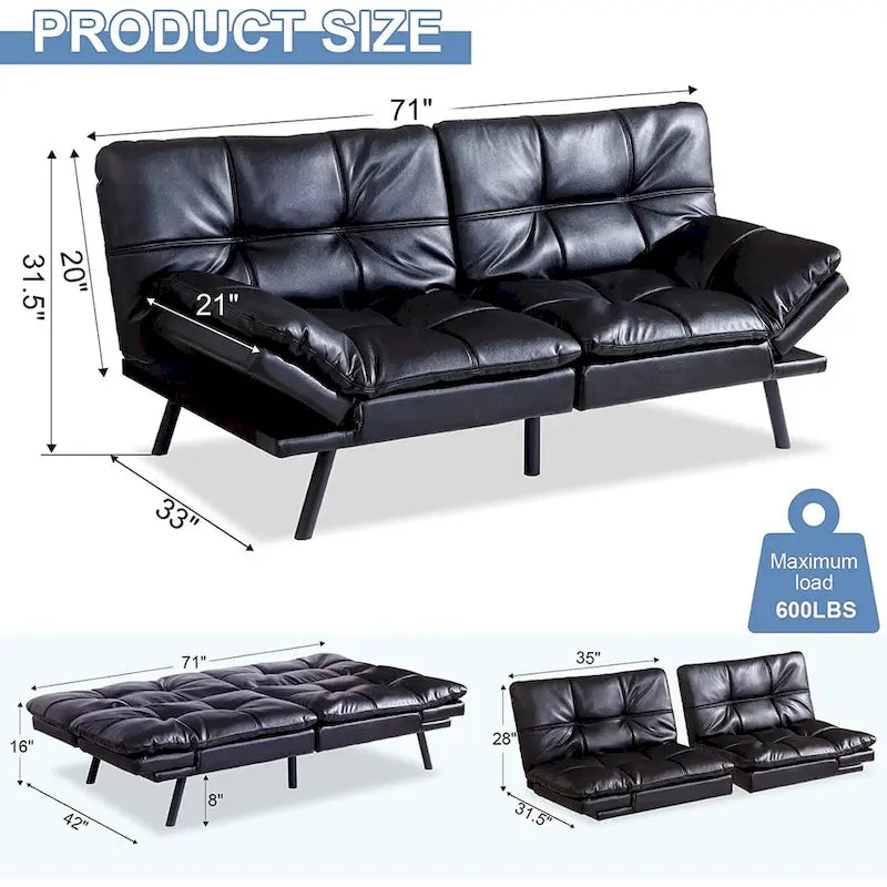 Canapé-lit futon, ensembles de futon en mousse à mémoire de forme en similicuir, canapé-lit convertible, canapé-lit 2 places pour petit espace