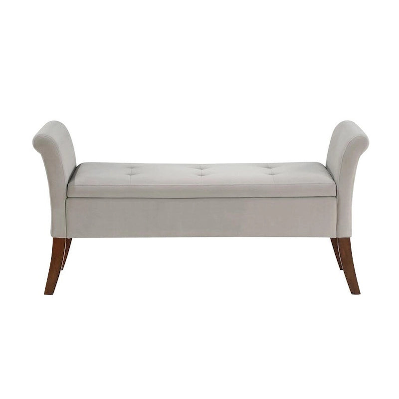Banc de rangement en velours avec accoudoirs roulés