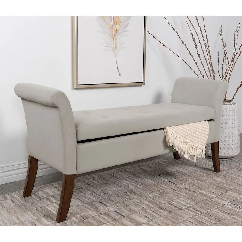Banc de rangement en velours avec accoudoirs roulés